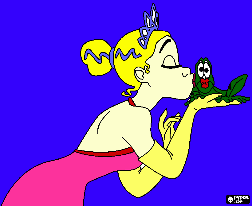 princesa beijando o sapo para colorir e imprimir