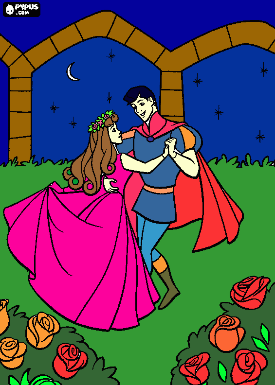 princesa dançando com principe para colorir e imprimir