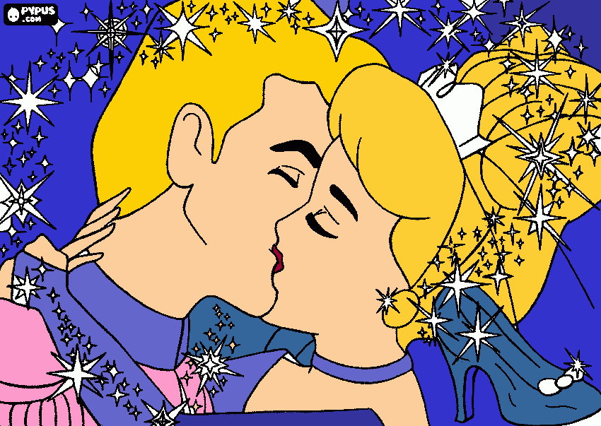 principe  e a princesa ser beijando para colorir e imprimir