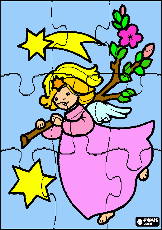 Puzzle anjo natal para colorir e imprimir