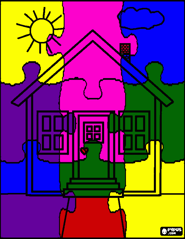 quebra cabeça casa colorida para colorir e imprimir