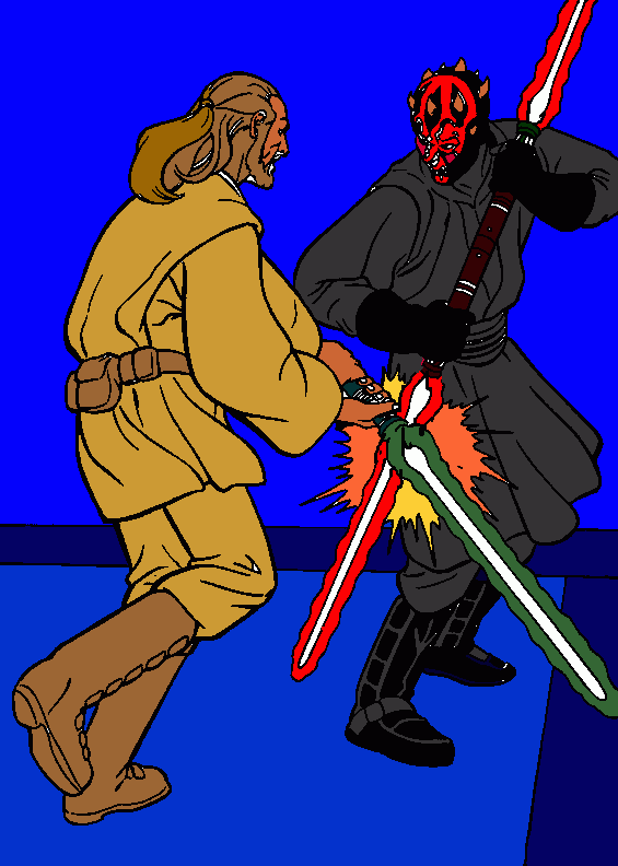 Qui-gon vs darth maul para colorir e imprimir