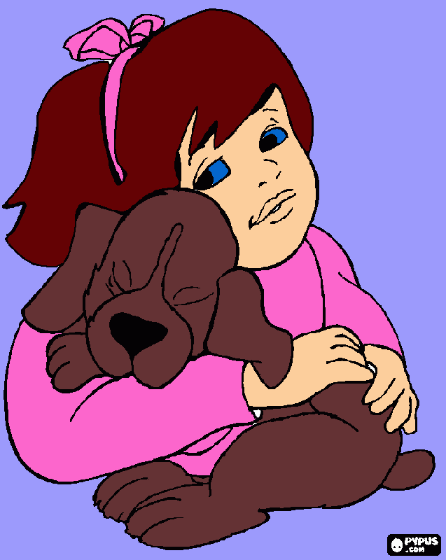 raissa com cachoro para colorir e imprimir