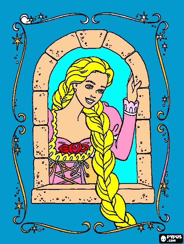 rapunzel colorida para colorir e imprimir