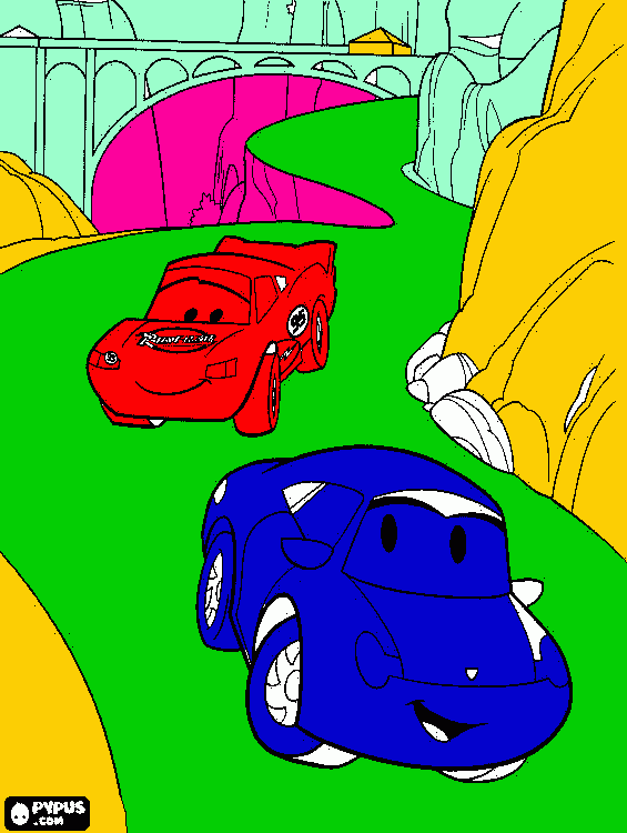 relampago  mcqueen  e   sally  estao   passiando para colorir e imprimir