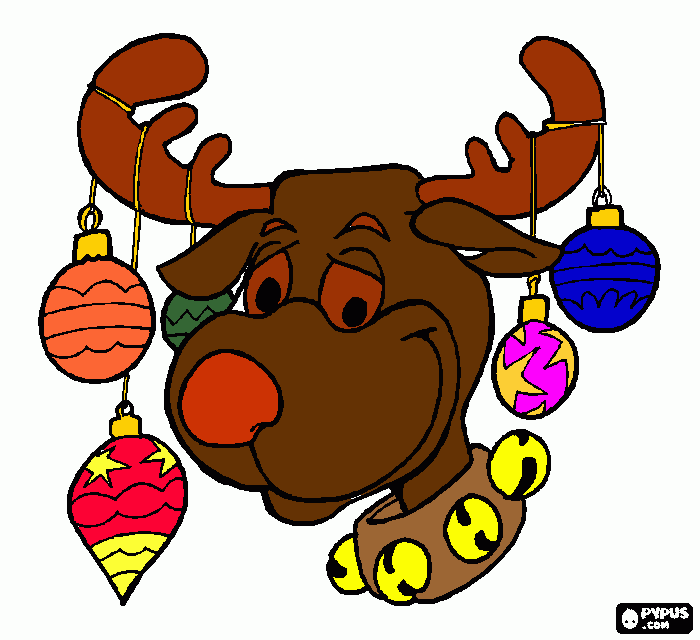 rena com umas bolas penduradas nos chifres para colorir e imprimir