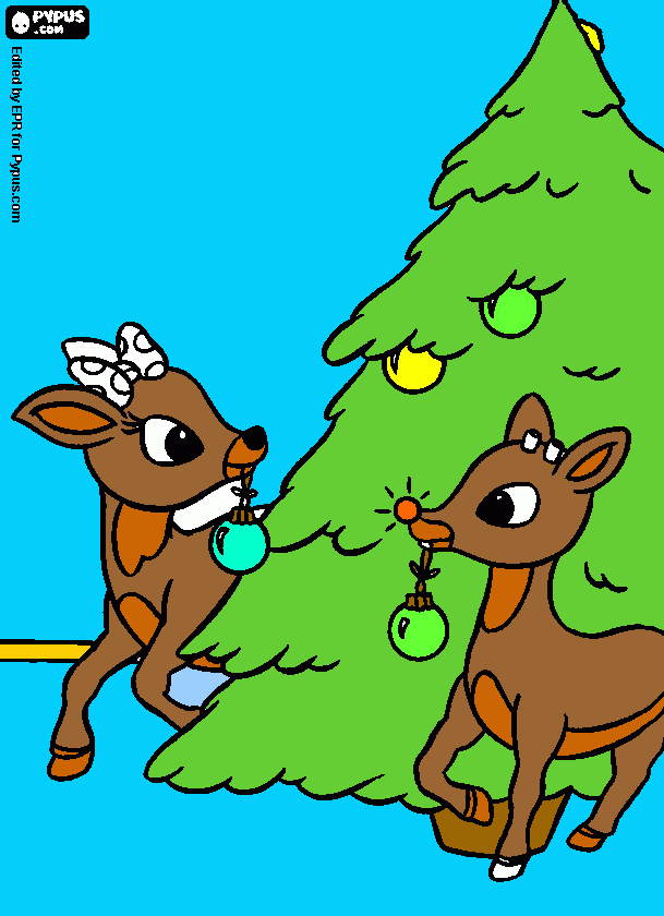 renas montando arvore de natal para colorir e imprimir