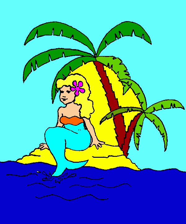 sereia numa ilha para colorir e imprimir