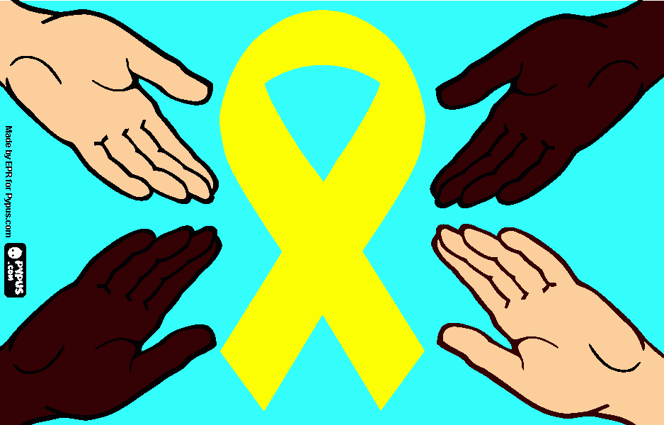 setembro amarelo, laço e mãos para colorir e imprimir