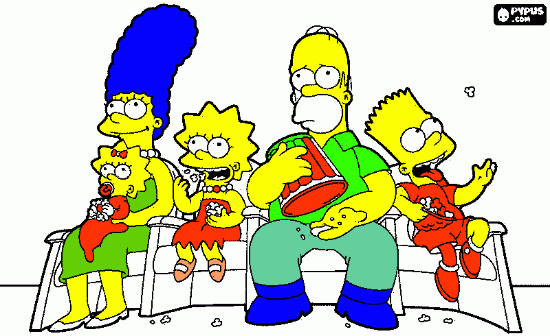  simpson no sofa  assistindo  televsão e comendo  pipoca  para colorir e imprimir