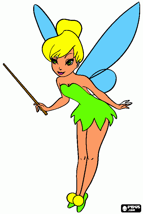 Sininho com varinha na mão  para colorir e imprimir