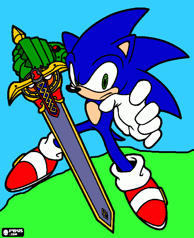 Sir Sonic com a espada X-Calibur para colorir e imprimir