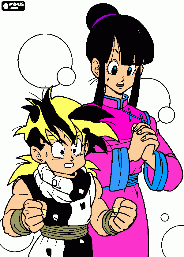 son gohan ssj evoluido e chin chi para colorir e imprimir