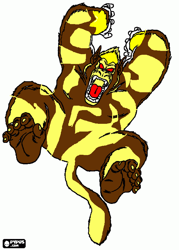 Son Goku transformado em um macaco gigante dorado evolution para colorir e imprimir