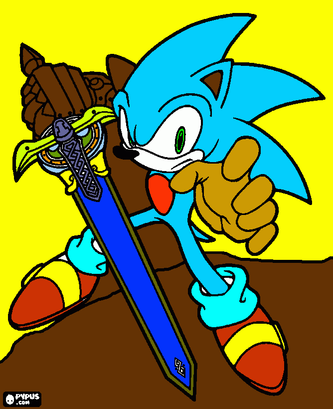 sonic com uma espada poderosa pra caramba nossa! para colorir e imprimir