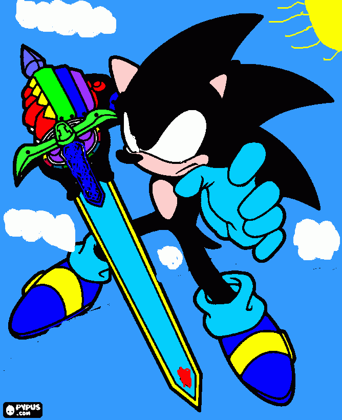 super mega hiper sonic dark das trevas com uma espada para colorir e imprimir