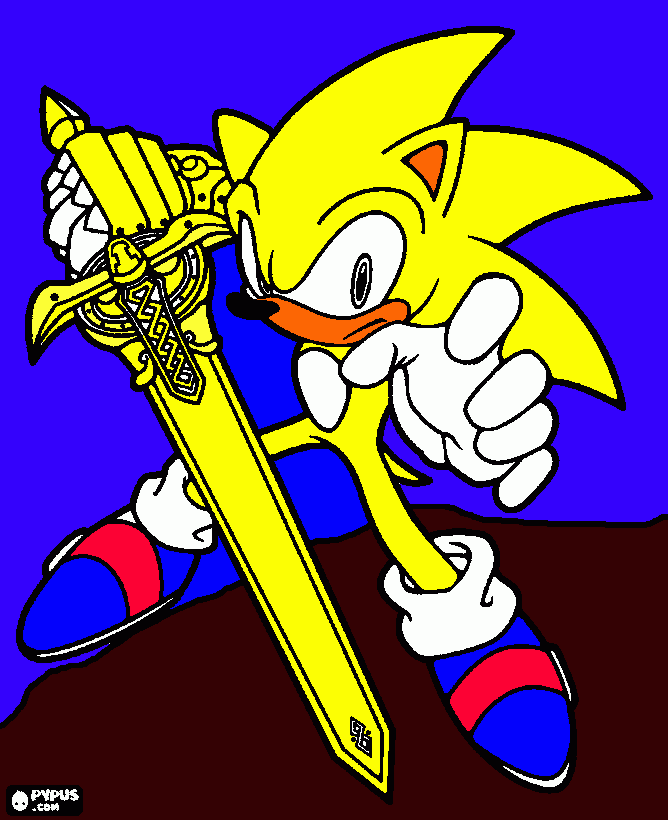 super  sonic   com a espada de ouro  para colorir e imprimir