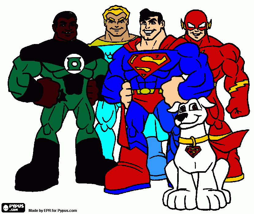 superman flash aquaman lanterna verde super cão para colorir e imprimir