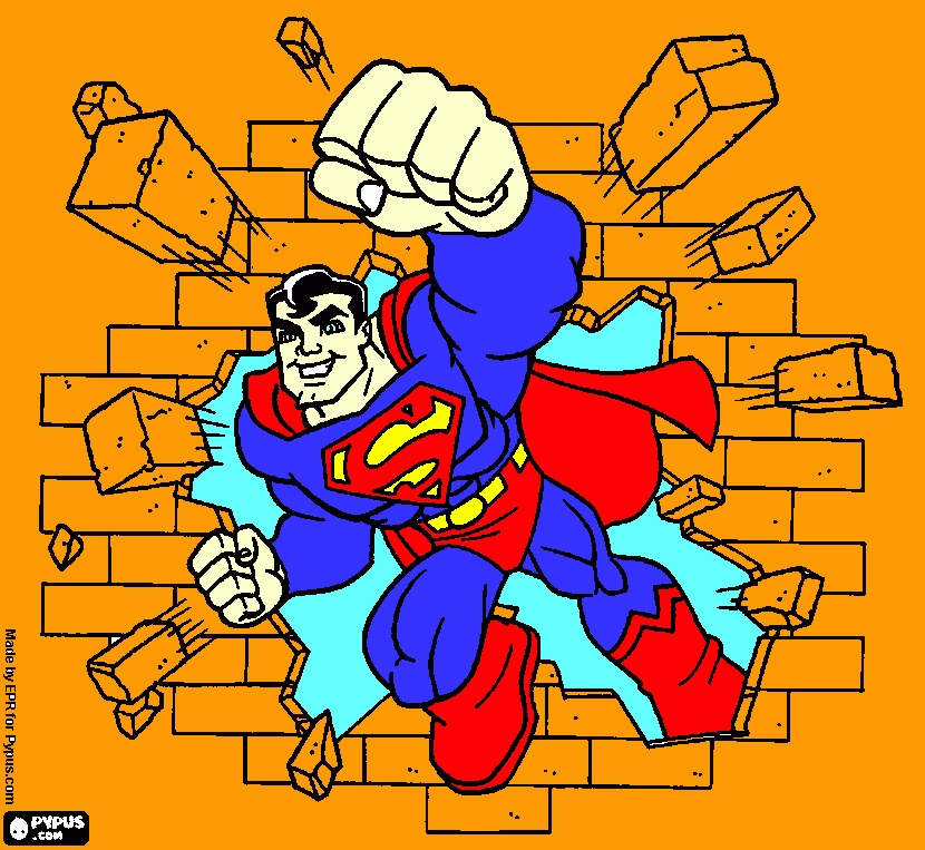 Superman quebrando o muro para colorir e imprimir
