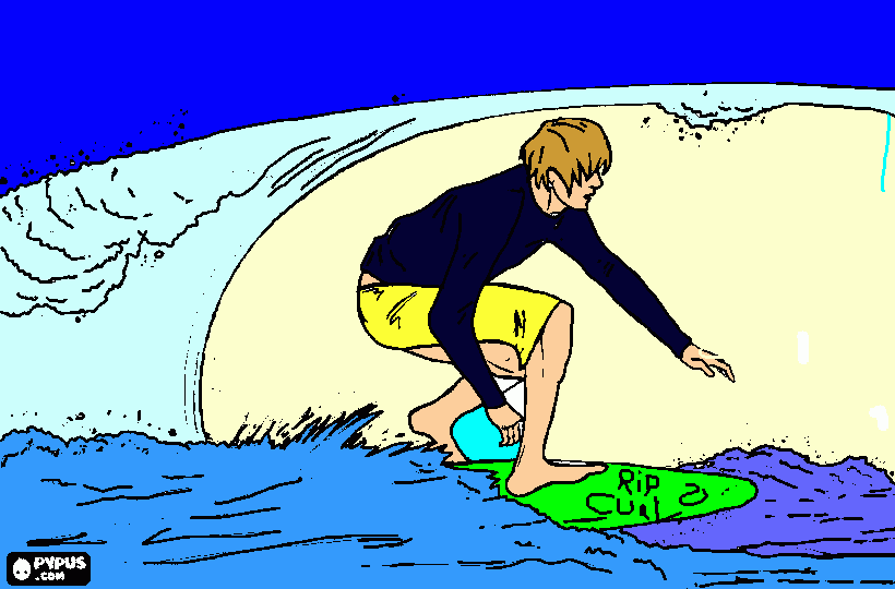 surfista pegando uma onda para colorir e imprimir