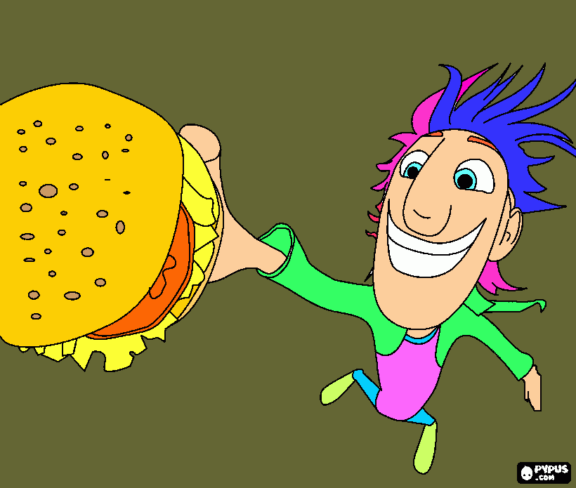 ta chovendo hamburguer para colorir e imprimir