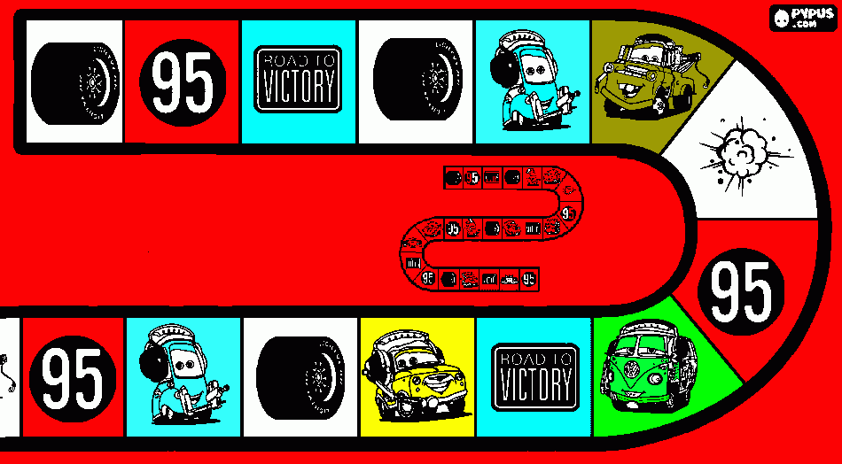 tabuleiro do jogo da disney do carros 2 para colorir e imprimir