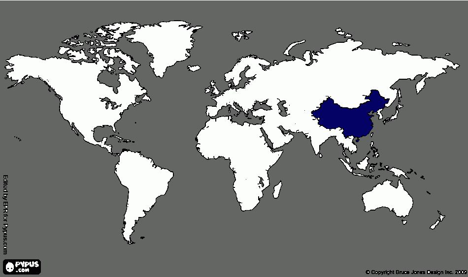 Tamanho da China atual em comparação com o mundo para colorir e imprimir