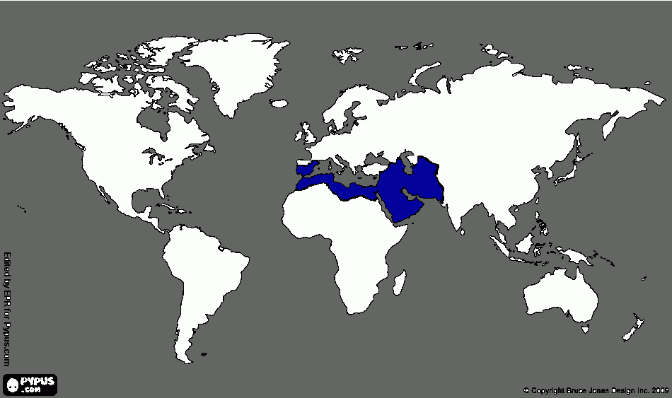 Tamanho do Califado Islâmico comparado com o mundo para colorir e imprimir