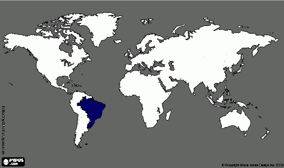 Tamanho do Imperio do Brasil em comparação com o mundo para colorir e imprimir