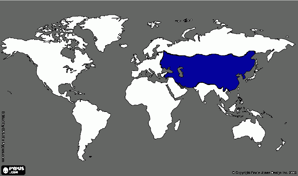 Tamanho do Imperio Mongol comparado com o mundo para colorir e imprimir