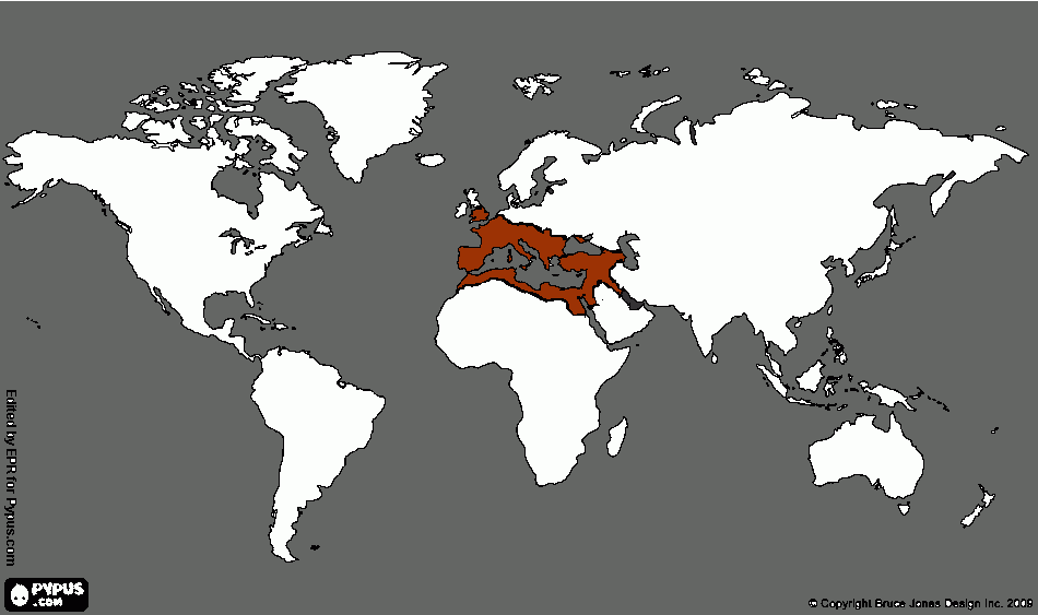 Tamanho do Imperio Romano comparado com o mundo para colorir e imprimir