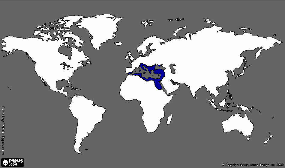 Tamanho do Império Bizantino comparado com o mundo para colorir e imprimir