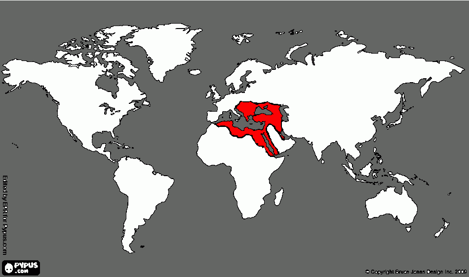 Tamanho do Império Otomano comparado com o mundo para colorir e imprimir