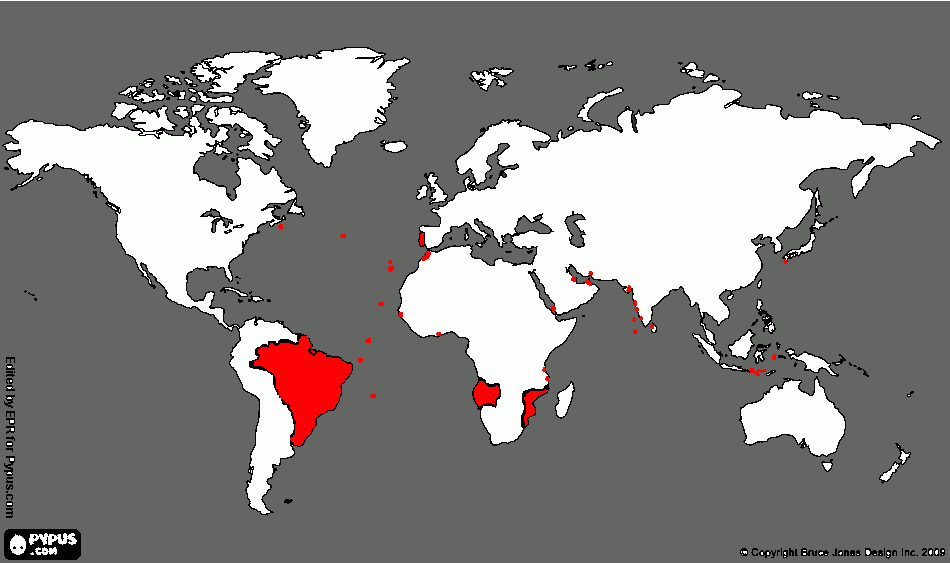 Tamanho do Império Português comparado com o mundo para colorir e imprimir