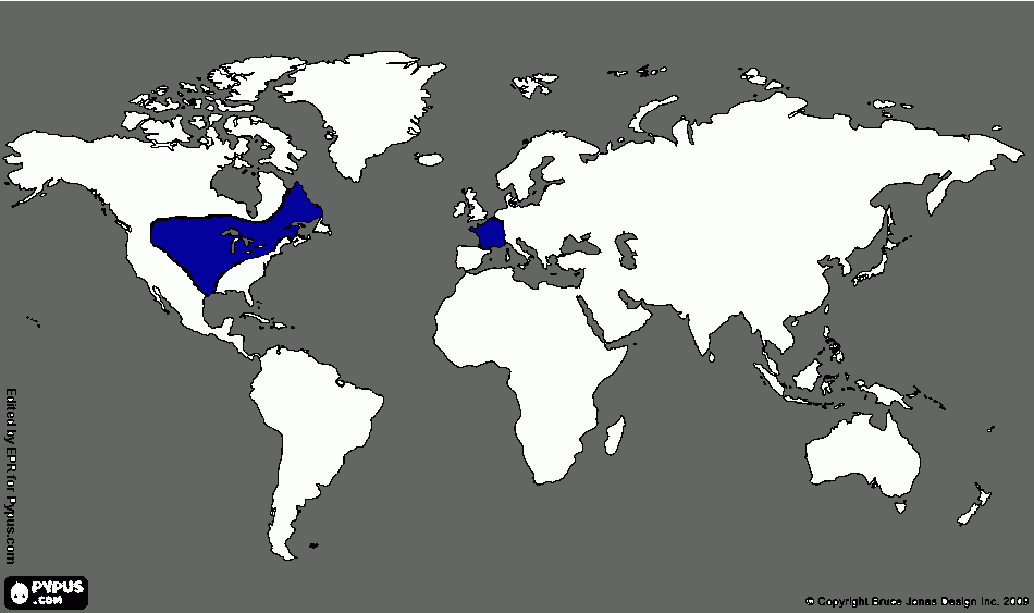 Tamanho do Reino da França de 1589-1789 em comparação com o mundo para colorir e imprimir