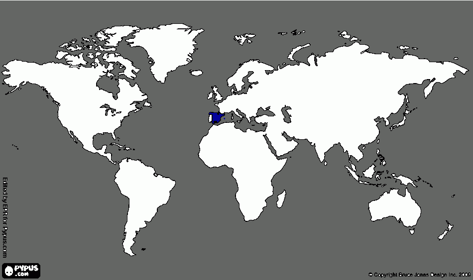 Tamanho do Reino de Castela e Aragão comparado com o mundo para colorir e imprimir