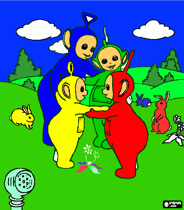 teletubbies com os coelhinhos para colorir e imprimir