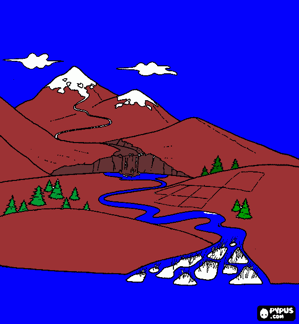 Tem montanhas e pinheiros para colorir e imprimir