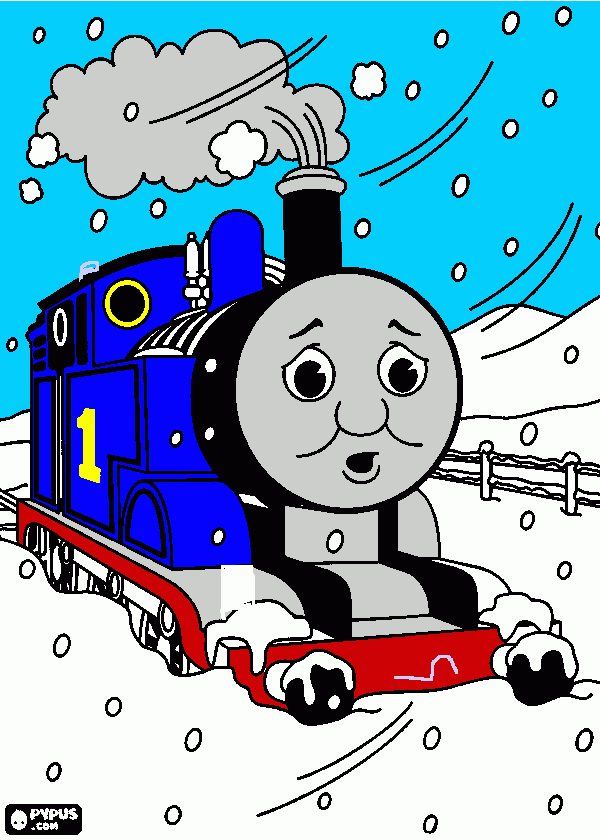 thomas a locomotora na neve para colorir e imprimir
