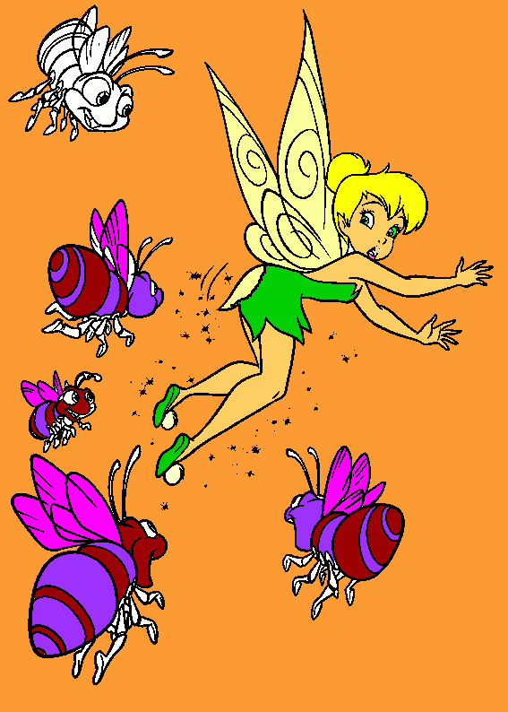 Tinker Bell fugindo de vagalumes,veja!;) para colorir e imprimir
