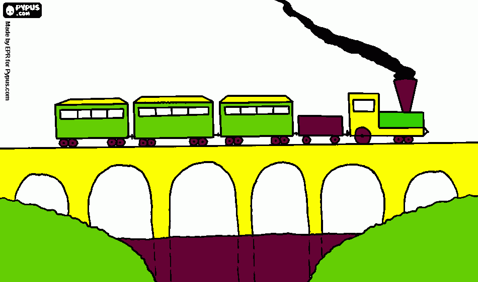 trem no viaduto para colorir e imprimir