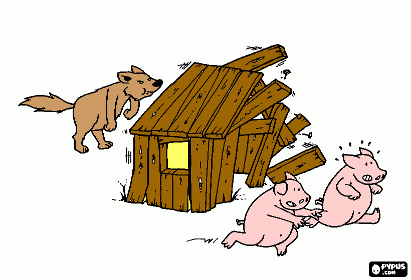 Tres porquinhos - Casa de madeira (colorido) para colorir e imprimir