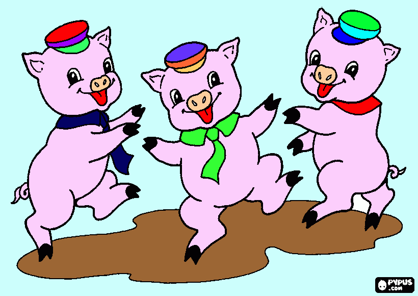Tres porquinhos pintados para colorir e imprimir