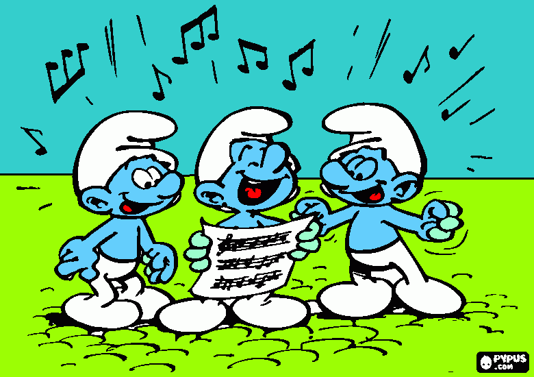 três smurfs cantador para colorir e imprimir