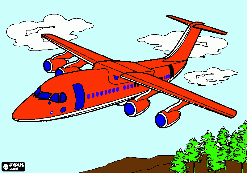 um avião voando sobre uma floresta para colorir e imprimir