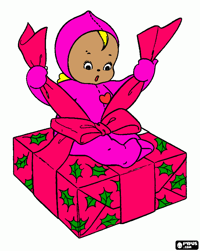 um bebe e um presente para colorir e imprimir