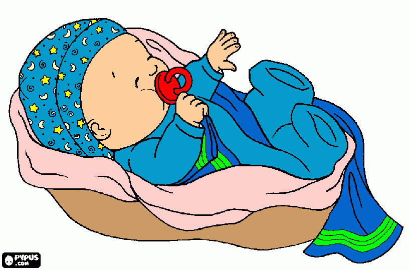 um bebe na cesta para colorir e imprimir