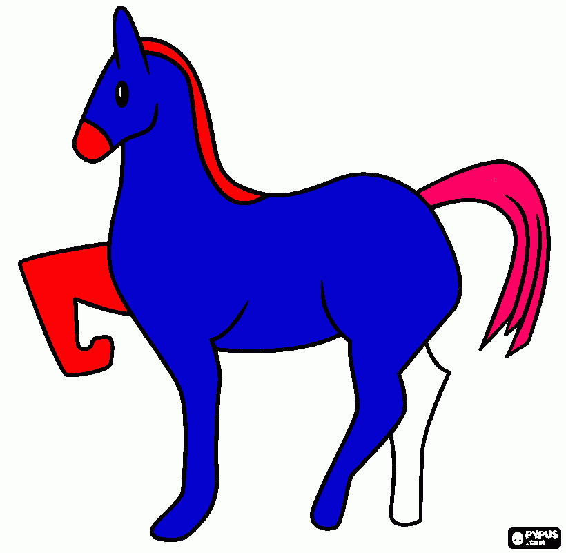 um cavalo azuk e roza e vermenho para colorir e imprimir