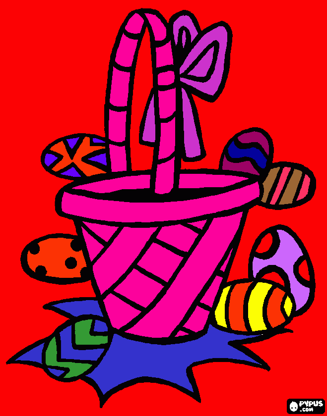 Um cesto  com  7ovos  da pascoa. para colorir e imprimir