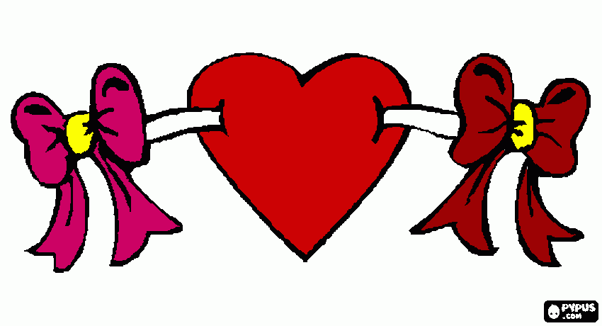 um coração e dois laços do lado para colorir e imprimir